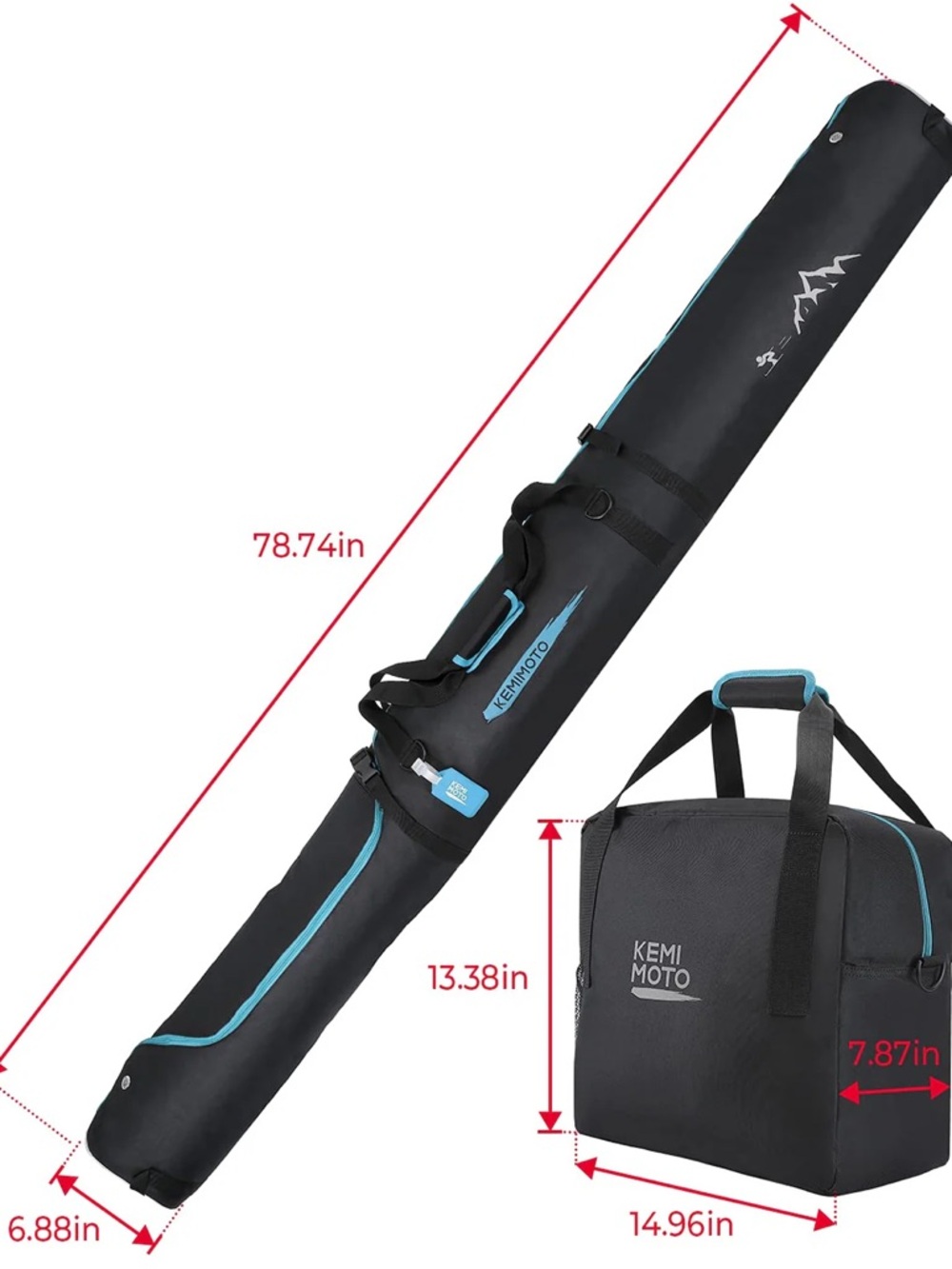 KemiMoto Ski Bag & Boot Bag Combo Fit Skis Up to 200cm
